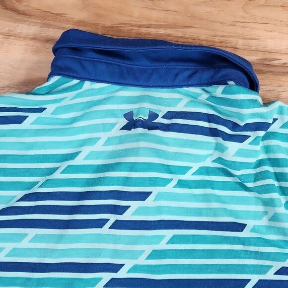 🦋Under Armour Blue & Turquoise Golf Collared Polo Shirt Youth Large - Picture 7 of 13